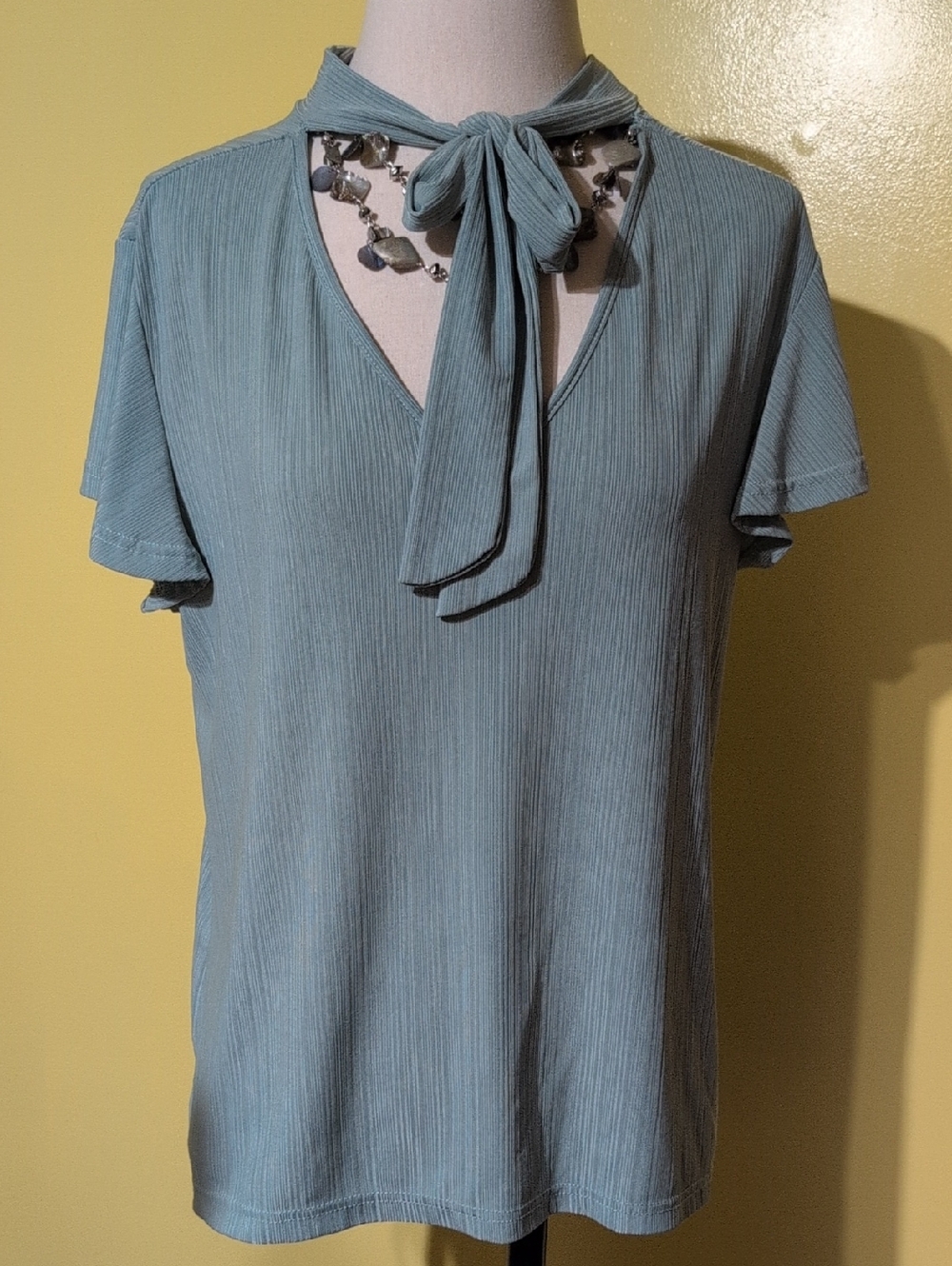 Elegant Light Celery Shade Women's Blouse with Tie-Neck